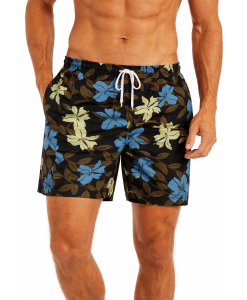 Short Floral Estampado Calção elastano P M G Gg Verão Preto azul